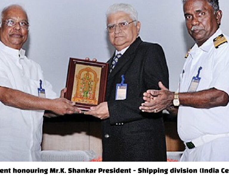 Our President honouring Mr.K. Shankar President - Shipping division (India Cements Ltd)