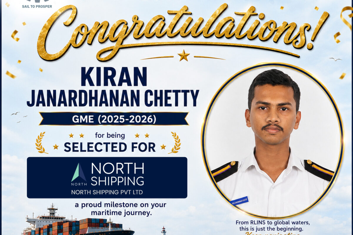 RLINS Cadet Kiran Janardhanan Chetty Selected by North Shipping Pvt. Ltd.